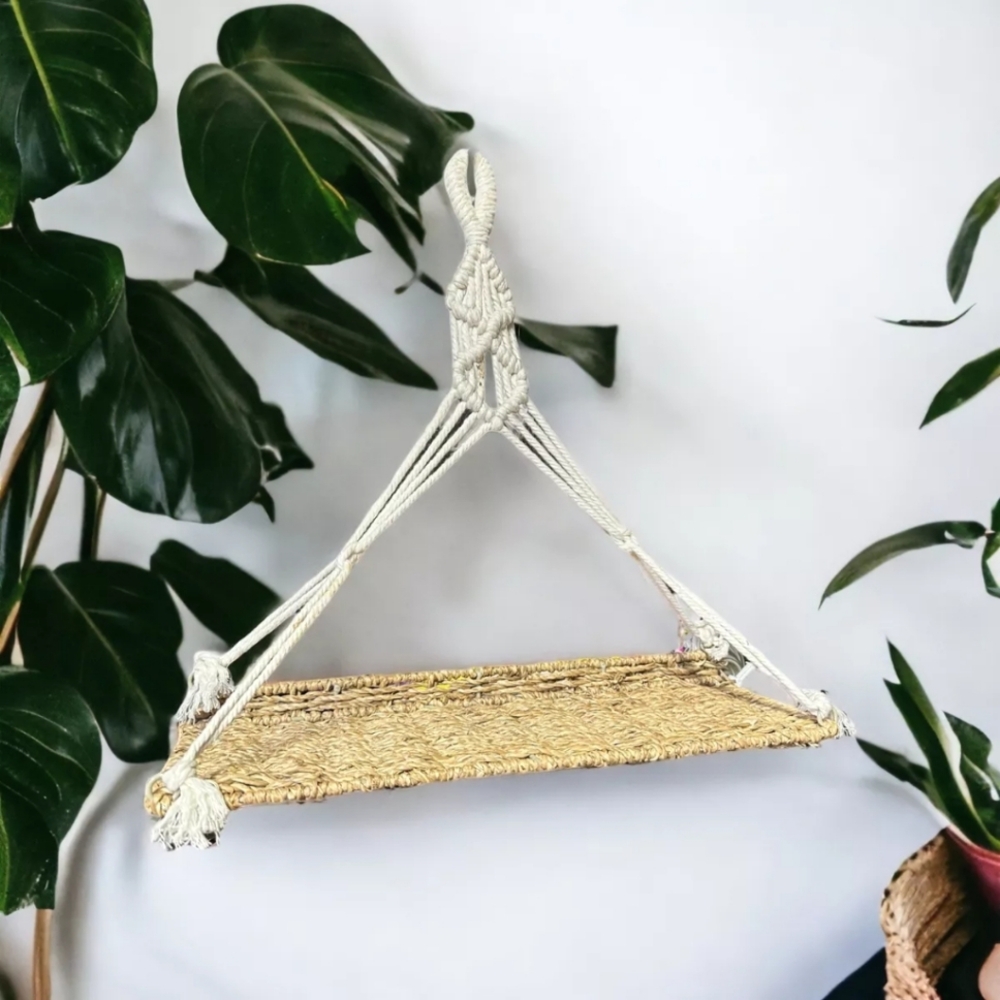 Bamboo Seagrass Macrame Hanging Shelf Rack Indoor Outdoor Boho Beach Home Decor